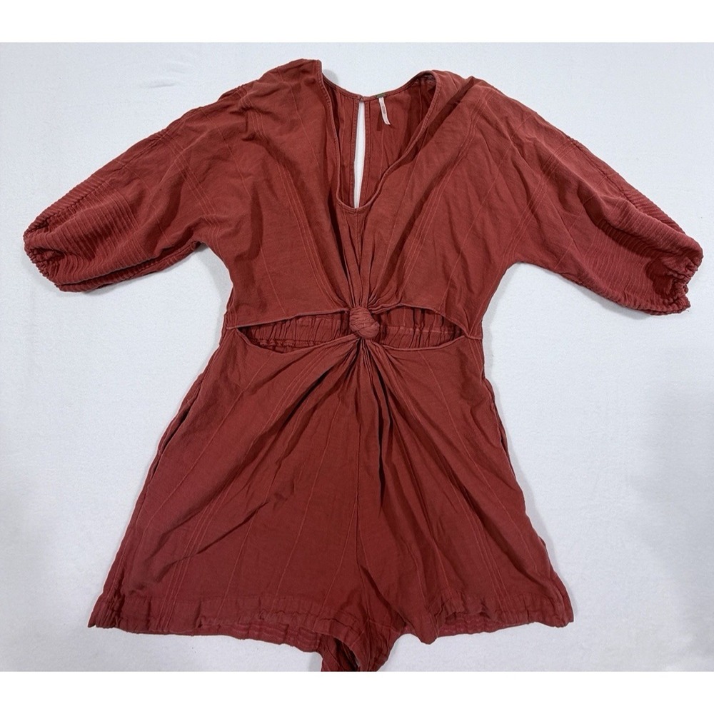 Free People Knotty But Nice Romper In Coral Size Medium - Picture 3 of 8